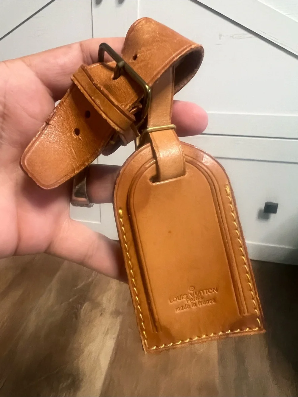 Louis Vuitton Brown/Tan Leather Luggage Tag with Buckle Strap